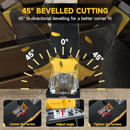 Cordless Jig Saw for DeWalt 20V Battery, Brushless Jigsaw Tool, 0°-45° Bevel Cuts, 3-Position Orbital for Wood/Metal/PVC Cutting (NO Battery)