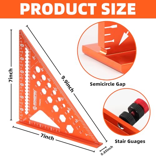 2pcs Rafter Square, 12-inch & 7-inch Carpenter Sqaure Set withWoodworking Pencil, Carpenter Measuring Layout Tool,Aluminum Alloy Triangle Ruler for Woodworking- Imperial - size: 7+12 inch