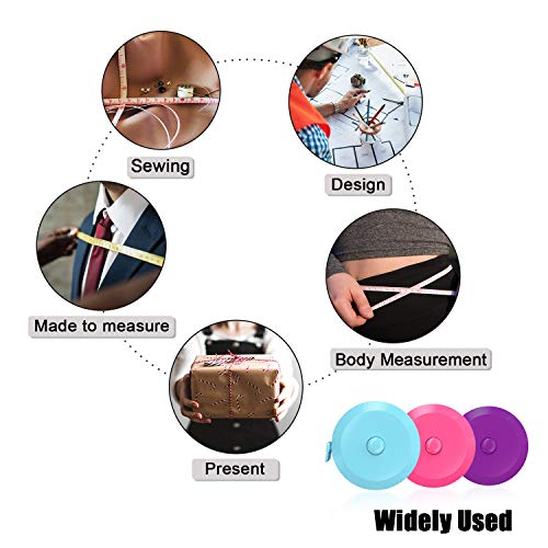 DiCUNO 3-Pack Soft Retractable Measuring Tape, 60-Inch 1.5 Meter, 3 Colors - color: 3 Colors (Purple/Sky Blue/Pink)