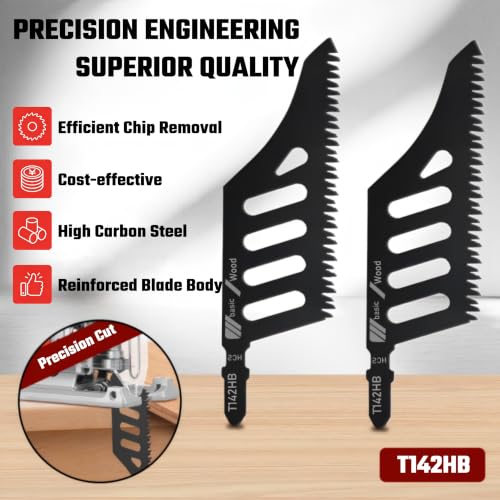 T142HB T-Shank Flush Cut Jigsaw Blades for Wood, HCS, 5 Pcs