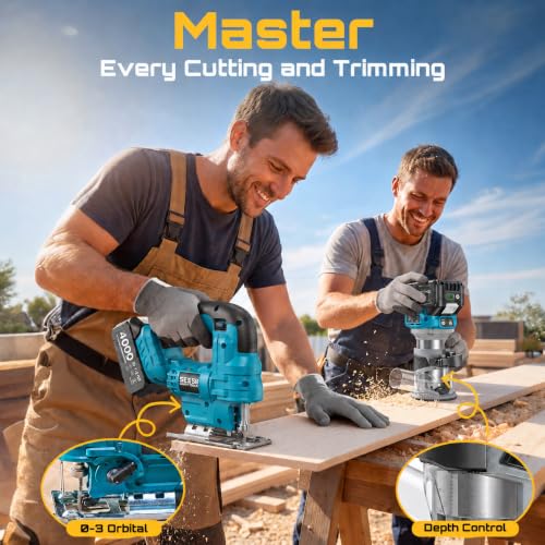 SEESII Cordless Jigsaw and Wood Router Tool Combo Kit - color: Blue Combo