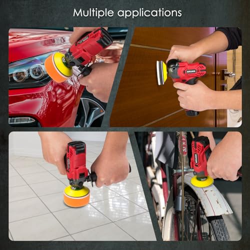 Cordless Buffer Polisher, 12V Mini Wax Buffer & Sander with 2 X 2.5Ah Battery & Charger, 1/2/3" Backing Plate, 40pcs Polishing Pads, Variable Speed for Car Detailing/Buffing/Sanding/Waxing