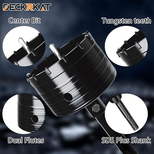 DECKRKAT 2" Concrete Hole Saw Kit,Electroplated Black Quenching Tech,Heavy-Duty Thickened Alloy Teeth,SDS Plus Shank & 2 Center Bits for Concrete,Brick,Stone. - size: (50mm)2"