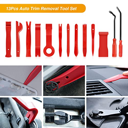 GOOACC Nylon Bumper Fastener Rivet Clips Car Clip Panel Audio Video Dashboard Dismantle Kits Installer Removal Tool (13PCS Trim Removal Tool Set) - color: Red, size: 13Pcs