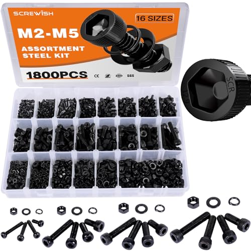 1800PCS M2 M3 M4 M5 Socket Head Cap Screw Assortment Kit - size: M2M3M4M5