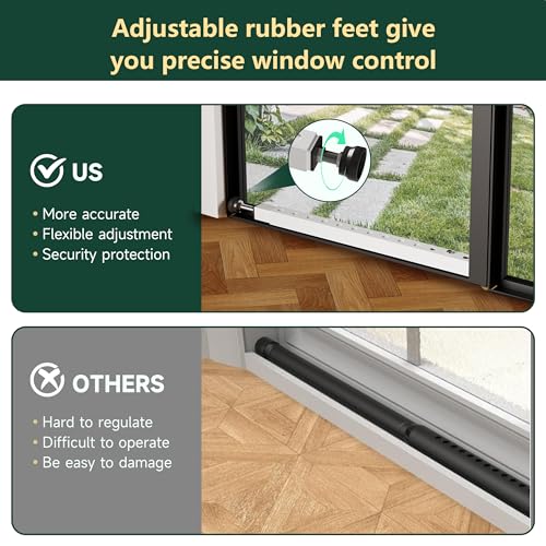 WooFog Window Security Bars Adjustable, Window Bars Security Inside Vertical, Heavy Window Ac Lock Bar with Rubber Feet for Up and Down Windows, 17-32 inch Double Hung Window Stopper -2 PCS Patented - size: 17" to 32"-2 PCS