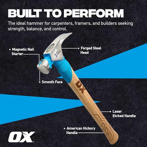 OX 16oz Framing Hammer - Smooth Face with Hickory Wood Handle - style: 16-oz Hammer + Grip