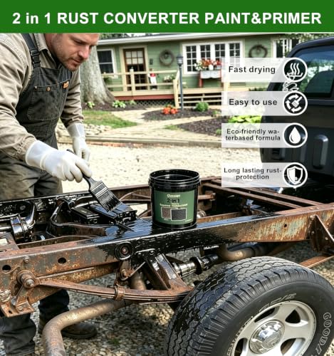 2 in 1 Rust Converter for Metal, 35OZ Black Rust Reformer, Heat Resistant Rust Encapsulator Inhibitor Paint for Car Chassis, Truck Frame, Trailer,Fence, Railing, Metal Surfaces
