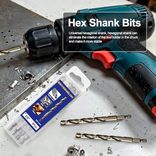 3/8 Cobalt Drill Bit for Metal and Hard Steel (5Pcs), Hex Shank Quick Change M35 HSS Twist Impact Drill Bit Set, with Storage Case - size: 3/8(5pcs)
