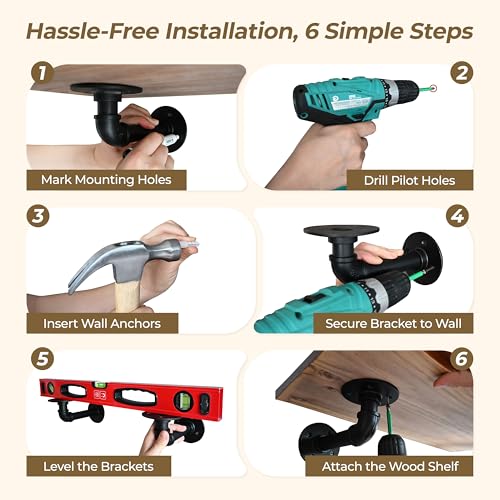 Industrial L Pipe Shelf Brackets for 9-18 in Depth Wood Heavy-Duty 3/4" Iron,Wall Mount Floating Shelf Bracket L Metal Pipe Shelving Brackets for Wood-Black DIY Pipe Shelves(8.5*3.1 Inch 4 Pack) - size: 8.4 inch 4 pack (for 9-18 inch depth board), style: