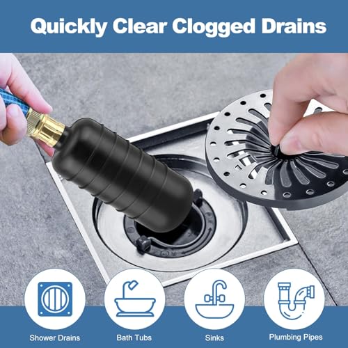3 PCS Drain Bladder Kit, Drain Cleaning Bladder Unclogger Fits 1" to 6" Drain Pipes for Unclogs Stubborn Blockages in Kitchen Sinks and Main Drains for Shower, Swimming Pool With Water Power