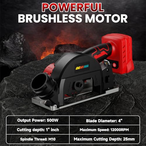 4" Brushless Cordless Cut-Off Tool Compatible with Milwaukee Battery, 500W mini Saw Up to 12000RPM with 6 Cut Off Wheel, 4" Blades & Base Plate for Metal, Wood, Tile and Plastic (No Battery)