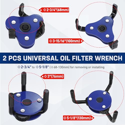 WORKPRO Universal Oil Filter Wrench Adjustable (2-3/4" to 5-1/8"), Oil Filter Removal Tool, Oil Filter Change Set, Ideal for Engine Filters, Conduit, & Fittings - color: Blue