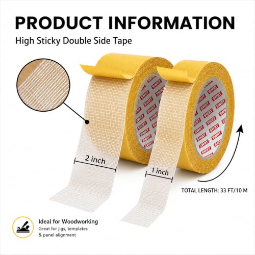 SWRT Double Sided Fabric Tape 1 & 2 Inch x 33 FT, 2 Rolls – Heavy Duty - color: Yellow, size: Fabric Tape 1 & 2 Inch x 33 FT, 2 Rolls