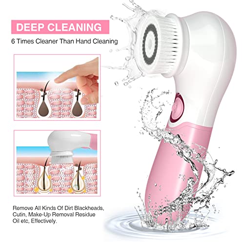 TOUCHBeauty Spin Brush Face Cleanser with 3 Brush Heads for Deep Cleansing Exfoliation and Massaging - color: Pink