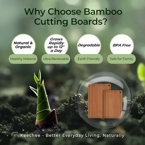 Keechee Butcher Block 2-Pcs Carbonized Bamboo Cutting Board Set With Non-Slip Design For Meal Prep & Cheese Serving(2Pcs) - color: Carbonized Bamboo (Brown), size: 2-Piece