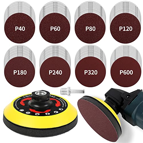 Pomsare 5 Inch Upgraded Hook and Loop Backing Pad with 80PCS Sanding Discs, Angle Grinder Attachments with 5/8-11, Drill Sanding Pad for Wood Polishing(40/60/80/120/180/240/320/600 Grit) - style: Reinforced 5 Inch 83 PCS