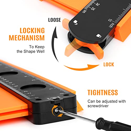 DODOWIN 10 Inch Contour Gauge with Lock, Gifts for Men, Dad and Husband - color: Orange-10 In.