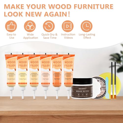 Wood Furniture Repair Kit, 6 Colors Wood Touch up Fillers Hardwood Laminate Vinyl Floor Repair Kit with Wood Putty, Wood Polish Wax for Hole, Scratch, Crack, Stain (Peach Wood 16Pcs) - color: Peach Wood 15 Pcs