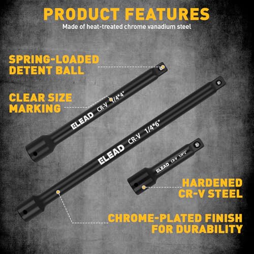 4-Piece 1/4" Drive Socket Extension Bar Set, 2, 4, 6 inch Professional Extension Set, 1/4 Inch Drive Universal Joint Socket, Premium Cr-V Steel Sockets Wrench Extender - style: 4-Piece 1/4" Socket Extension Bar Set
