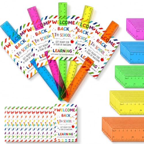 50 Set 12 Inch Clear Plastic Rulers with Back to School Welcome Cards