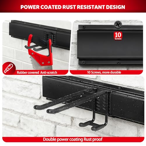 64 Inches Garage Tool Organizer Wall Mount, Tool Storage Rack Wall Mount, Heavy Duty Garden Wall Organizer System for Yard, garage and Shed, Tool Holder for Hanging Rake Snowboard Broom Mop - size: 64" Alloy Steel