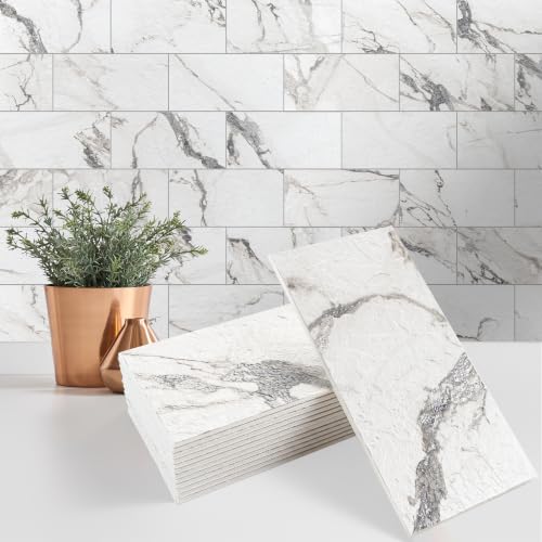 StyloVue 100 Pieces Peel and Stick Backsplash for Kitchen, 3" x 6" PVC Subway Tile, 2026 Upgraded Volakas White Marble, Stick on Wall Tile for Kitchen, Bathroom, Fireplace, RV - color: Volakas White Marble