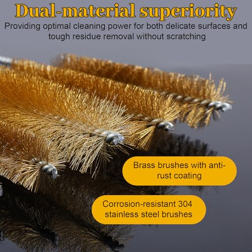 16Pcs Stainless Steel Brass Wire Tube Brushes Set, 12 Inch Long Round Wire Pipe Cleaner for Deep Pipes Auto Parts Engine Parts, 8 Sizes(1/4"-1" Sizes)
