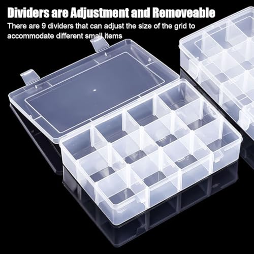 2 Pcs 12 Grids Clear Organizer Box Plastic Storage Container with Adjustable Dividers for Electronics Jewelry Beads Art DIY Crafts Fishing Small Parts - color: 2 Pcs 12 Grids Large