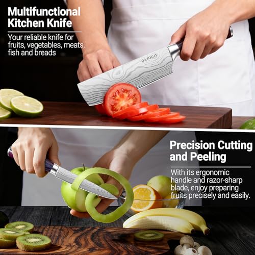 3-Piece Kitchen Chef Knife Set - 8" Chef Knife & 7" Nakiri Knife & 5" Utility Knife, Professional High-Carbon Stainless Steel Ultra Sharp Knives with Ergonomic Wood Handle & Gift Box for Cooking