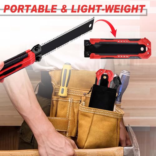 8-Inch Folding Japanese Pull Saw, Double-Edged Hand Saw with SK5 Blade(13/14 TPI), Pocket Camping Saws with Portable Pouch & Brush, Woodworking Flush Cut Pruning Saws for Hard/Soft Wood