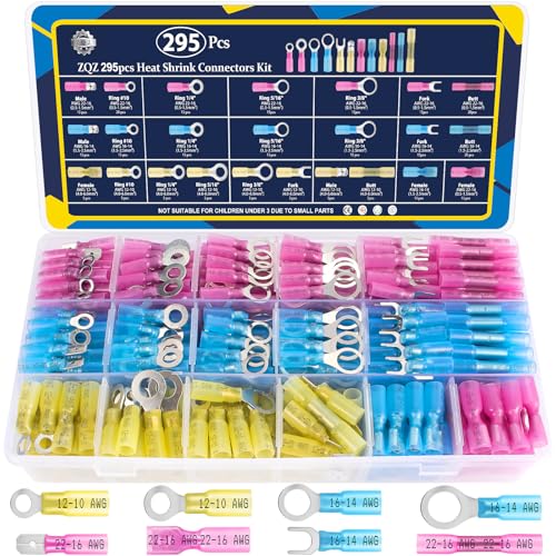 ZQZ 295Pcs Heat Shrink Marine Wire Connectors Assortment Kit, Waterproof - size: Heat Shrink