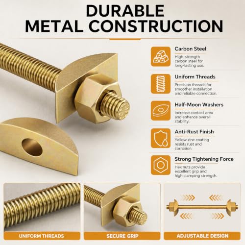 12 Sets M8 x 100mm Countertop Connector Bolts, Furniture Fastening Connectors with Half Moon Washers & Nuts, Draw Bolt Joint Connector for Butcher Block, Bed Frame, Cabinet