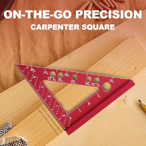 Carpenter Square, Small Triangle Square, 90 Degree Small Square Ruler, Woodworking Measuring Tool with Fixed Miter Angle Pin (Red) - color: Red-Small