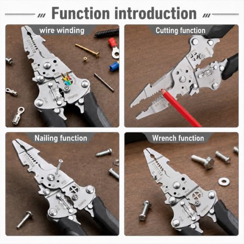 Multifunctional Foldable Automatic Wire Stripper and Cutter, Portable Crimping Tool for and Stripping tools & home improvement - color: Black