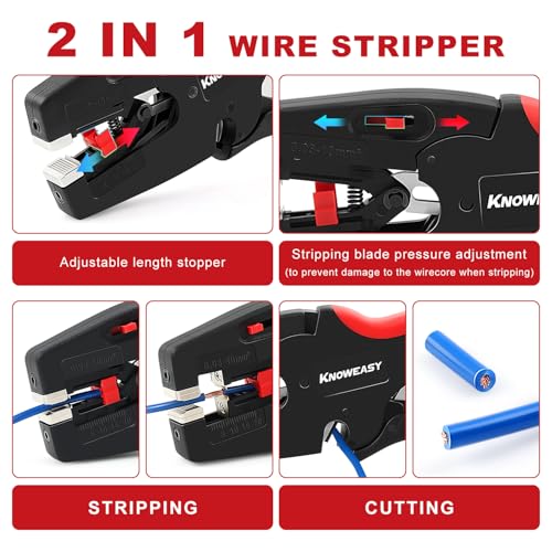 Knoweasy Upgraded Wire Stripper : 2-in-1 Heavy Duty Wire Stripper Plier and Cutter for 32-7 AWG (0.03mm²-10mm²), Essential Stripping and Cutting Tool for Professionals and DIY Enthusiasts - style: D3N2024
