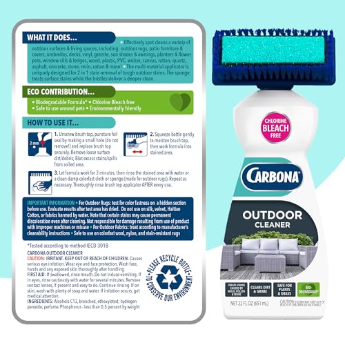Carbona Oxy Powered Outdoor Cleaner with Built-In Brush (22 Fl Oz), Spot Cleaner for Outdoor Furniture, Rugs & Decks, 2-in-1 Sponge & Bristle Brush - size: 22 Fl Oz (Pack of 1)