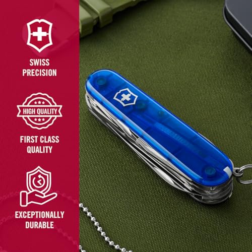 Victorinox Huntsman Swiss Army,15 Function Pocket Knife, Blue Transparent - color: Blue Transparent, style: Single Knife