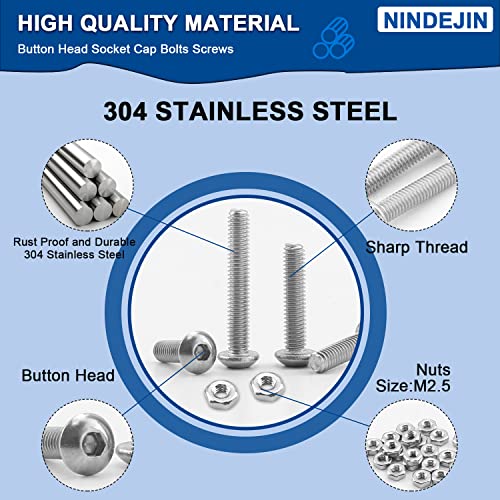 NINDEJIN 322 Pcs M2.5 Small Metric Button Head Socket Cap Screws Bolts Set - size: 322Pcs M2.5 3mm-20mm
