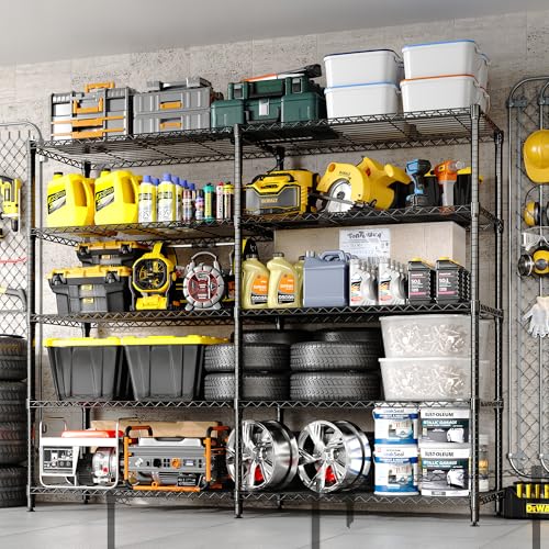 5-Tier Metal Storage Shelves, Heavy Duty Wire Rack Shelving Unit for Garage Kitchen Storage, 15.7"D x 71"W x 70.5"H Adjustable Shelf for Basement & Pantry Room Organization, Easy Assembly - size: 71"W x 70.5"H x 15.7"D, 5-Layer,