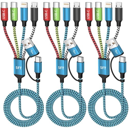 4 in 2 Multi Charging Cable, USBA/C Universal Charging Cords 3 Pack 5FT - color: White&Blue&Green&Red