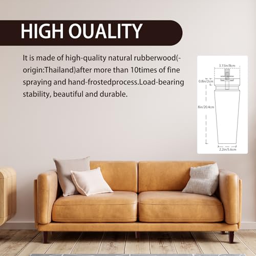 Wood Legs for Furniture 8 inch Heavy Duty Sofa Legs Square Brown Bed Legs Pack of 4, Sofa Replacement Parts, Dresser Leg, Cabinet Feet, Futon, Ottoman, Couch Legs, Couch Riser - color: Brown, size: 8"H*3.15"W