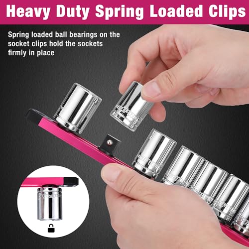 WORKPRO Magnetic Socket Organizer, Heavy Duty 1/2-Inch Drive Socket Rail - color: Rose Red, size: 1/2" DR