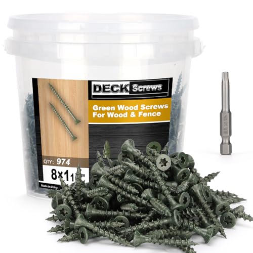 Deck Screws #8 x 1-1/4’’, T25 Star Torx Drive Flat Head Wood Screws, Green, 5lb - color: Green, size: 8X1-1/4’’