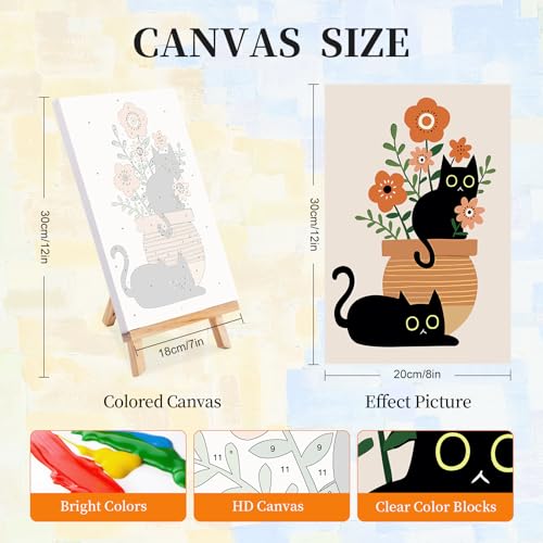 4 Pack Paint by Numbers Kit for Adults with Frame, Black Cat & Green Plant - color: OP4FUS2506-04