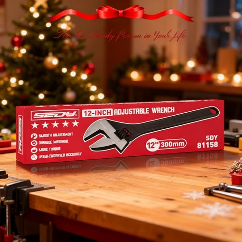 SEDY 12-Inch Adjustable Wrench, Black Oxide Finish Wide Jaw Spanner with Inch/Metric Scale, Premium Drop Forged Steel for Automotive Plumbing and Household Repairs - size: 12 Inch