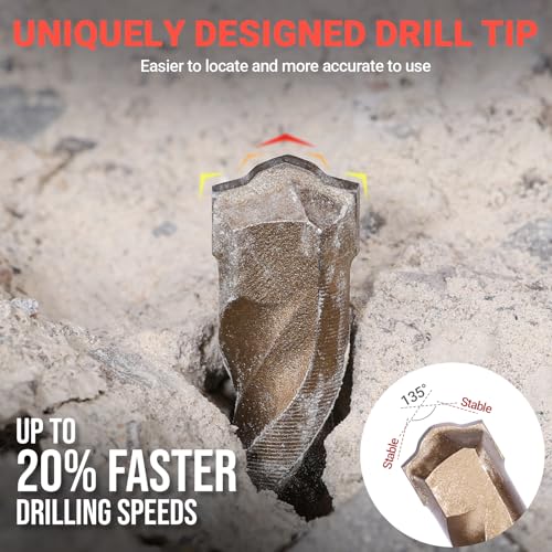 TGFTGF 6-Piece Rotary Hammer Drill Bit and Chisel Set, YG8C Carbide Tip, SDS Plus Concrete Drill Bits, Masonry Drill Bit Set for Stone Brick with Storage Case, Ideal Tools for DIY Home Gift Men Friend - size: 6PCS