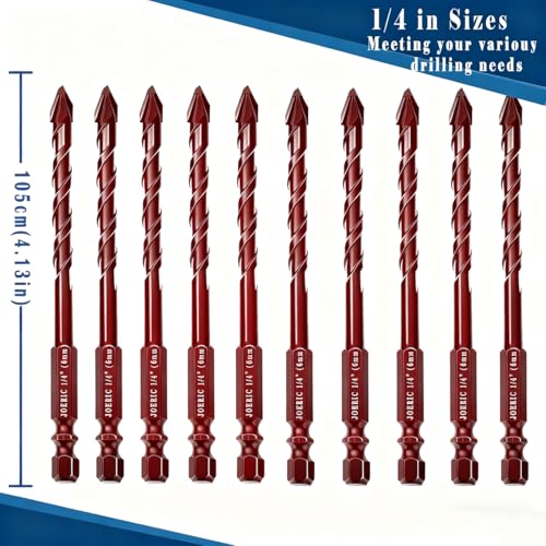 10pc 1/4” Red Masonry Drill bits, 6mm Eccentric Drill Bit Concrete Drill Bit for Glass,Brick,Plastic,Cement,Wood,Ceramic,Metal,Marble. - size: 1/4 in