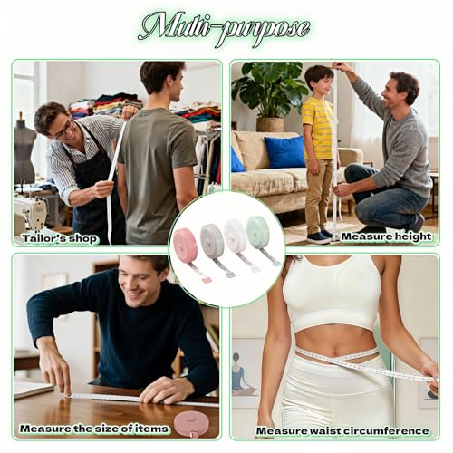 4-Pack Mini Soft Retractable Tape Measure, 60 Inch /150 cm Dual-Scale Flexible Sewing Tailor Cloth Measuring Tape for Body Measurements, Fabric Craft, Weight Loss Tracking, 4 Colors