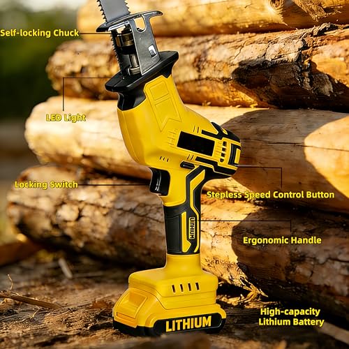 [2026 Upgrade]Cordless Reciprocating Saw Compatible with Dewalt 20V MAX Battery, 0-3500 SPM Variable Speed, Power Recipro Saw Mini Portable with 4 Blades Kit for Wood Metal PVC Cutting (NO Battery)